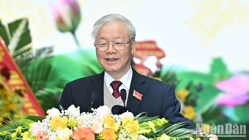 Party General Secretary Nguyen Phu Trong speaks at the congress. (Photo: NDO/Dang Khoa)