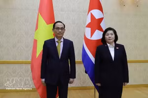 Vietnamese Minister of Foreign Affairs Le Hoai Trung (left) and DPRK Minister of Foreign Affairs Choe Son Hui. (Photo: VNA)