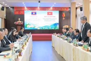 Representatives of the Lao Ministry of Agriculture and Environment and VRG exchange and discuss orientations for cooperation in developing the rubber industry in the coming period.