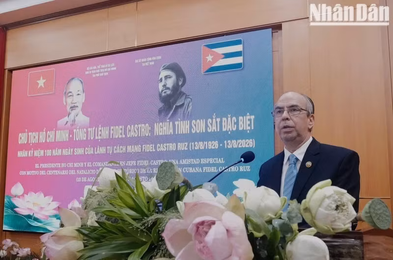 Cuban Ambassador Rogelio Polanco Fuentes speaks at the event.