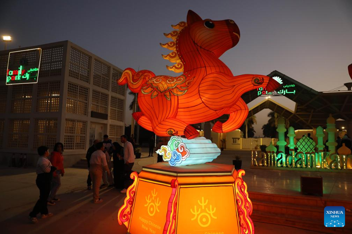 People visit a lantern festival to celebrate the upcoming Chinese New Year at the Family Park in Cairo, Egypt, on Feb. 14, 2026. (Photo: Xinhua)