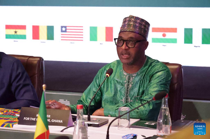 Ghana's Interior Minister Muntaka Mohammed-Mubarak speaks at the High-Level Consultative Conference on Regional Cooperation and Security in Accra, Ghana, Jan. 29, 2026. Ghana's Foreign Minister Samuel Okudzeto Ablakwa on Thursday voiced deep concern over the growing incidence of terrorism in West Africa and the Sahel region. During the opening of a two-day High-Level Consultative Conference on Regional Cooperation and Security, Ablakwa warned that the region loses an average of 44 lives daily to these terror attacks. (Xinhua)