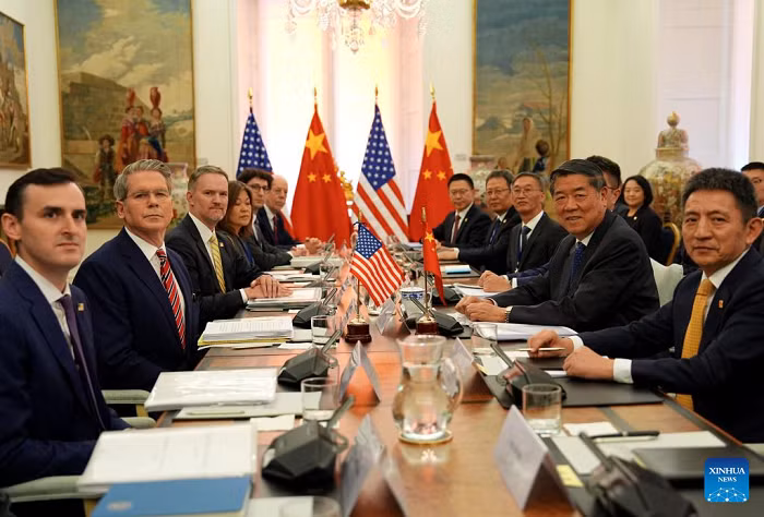 The Chinese and U.S. delegations hold talks on economic and trade issues in Madrid, Spain, Sept. 14, 2025. The Chinese and U.S. delegations reconvened on Monday for the second day of their talks on economic and trade issues. (Photo: Xinhua)