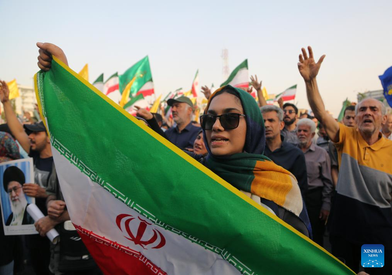 People celebrate the ceasefire between Iran and Israeal at Enghelab Square in Tehran, Iran, on June 24, 2025. The ceasefire was declared on Tuesday. (Xinhua)
