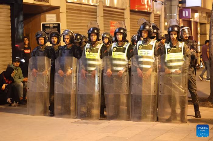Security forces stand guard at a crossroad during a demonstration demanding for better public services in downtown Rabat, Morocco, Oct. 2, 2025. Three people were killed during youth-led protests near Morocco's Atlantic coastal city of Agadir, the Moroccan Interior Ministry said Thursday. Despite the government's pledges, protests that began across Morocco on Saturday have continued. (Photo: Xinhua) 