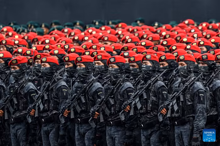 A rehearsal for the military parade in celebration of the 80th anniversary of the Indonesian National Armed Forces is held in Jakarta, Indonesia, Oct. 3, 2025. (Photo: Xinhua)