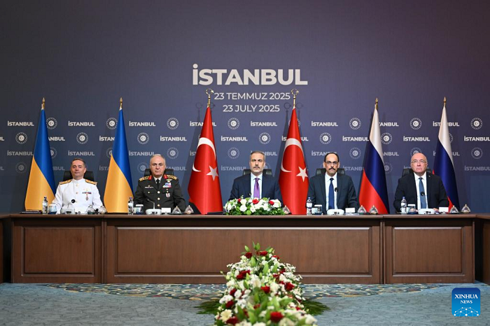The third round of peace talks between Russia and Ukraine is held in Istanbul, Türkiye, on July 23, 2025. Russian and Ukrainian delegations agreed on another prisoner exchange but clashed on ceasefire terms and a potential presidential meeting. (Source: Ministry of Foreign Affairs of Türkiye/Handout via Xinhua).