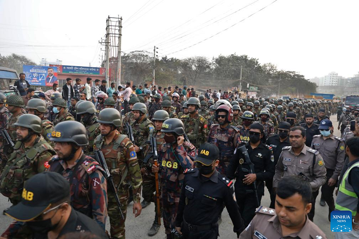 Security forces patrol across polling areas in Dhaka, Bangladesh, on Feb. 10, 2026. Bangladesh is all set for Thursday's general elections in which more than 127 million voters are expected to cast their ballots at over 42,000 polling stations across the country, a senior official said Tuesday. (Photo: Xinhua)