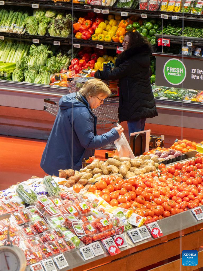 Customers shop for groceries at a supermarket in Toronto, Canada, on Dec. 15, 2025. Canada's Consumer Price Index (CPI) rose 2.2 percent year on year in November, matching the increase in October, Statistics Canada said on Monday. (Photo: Xinhua)