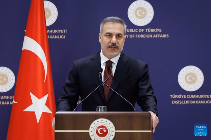 Turkish Foreign Minister Hakan Fidan speaks at a press briefing in Istanbul, Türkiye, Jan. 15, 2026. Türkiye opposes any military operation against Iran and supports efforts to preserve regional stability, Foreign Minister Hakan Fidan said at a press briefing on Thursday. (Ministry of Foreign Affairs of Türkiye/Handout via Xinhua)