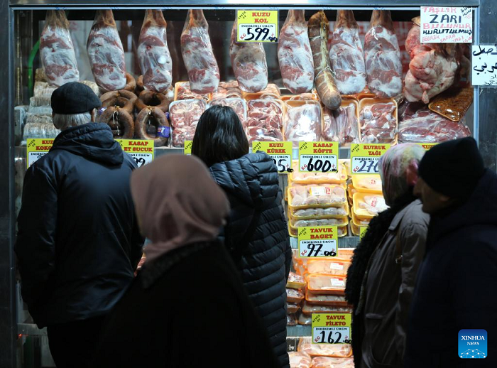 People shop at a local market in Ankara, Türkiye, Feb. 3, 2026. Türkiye's inflation trajectory took an upward turn in January, with consumer prices rising faster than expected, fueling concerns that the cost-of-living squeeze remains persistent despite a gradual easing in annual inflation. (Photo: Xinhua)