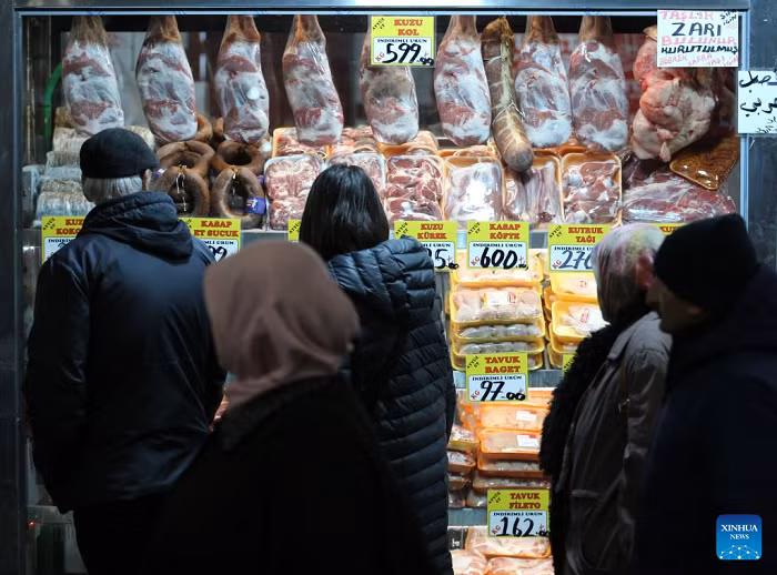People shop at a local market in Ankara, Türkiye, Feb. 3, 2026. Türkiye's inflation trajectory took an upward turn in January, with consumer prices rising faster than expected, fueling concerns that the cost-of-living squeeze remains persistent despite a gradual easing in annual inflation. (Photo: Xinhua)