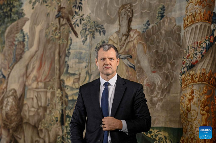 This file photo taken on Oct. 28, 2024 shows Gintautas Paluckas attending a press conference in Vilnius, Lithuania. Lithuanian Prime Minister Gintautas Paluckas stepped down from his post on Monday, triggering the automatic resignation of the entire cabinet. (Photo: Xinhua)