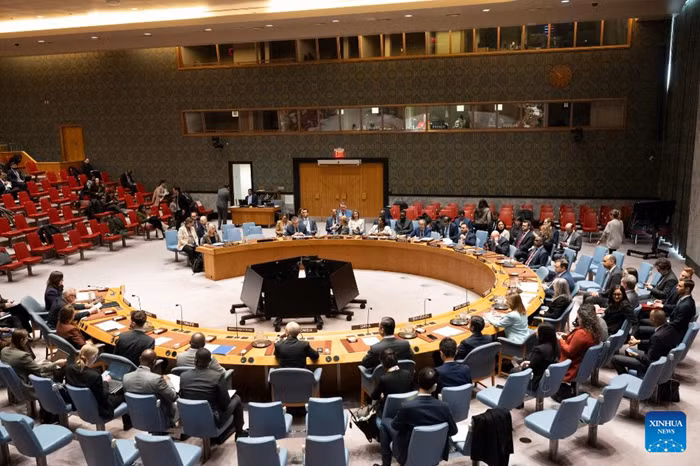 The Security Council holds a meeting on the threat posed by the Islamic State, at the UN headquarters in New York, on Feb. 4, 2026. The threat posed by the Islamic State (IS) has increased in the past few months, a UN official said Wednesday. The IS continued to recruit foreign terrorist fighters and to enhance the use of new and emerging technologies, Alexandre Zouev, acting under-secretary-general of the UN Office of Counter-Terrorism, told the Security Council in a briefing. (Evan Schneider/UN Photo/Handout via Xinhua)