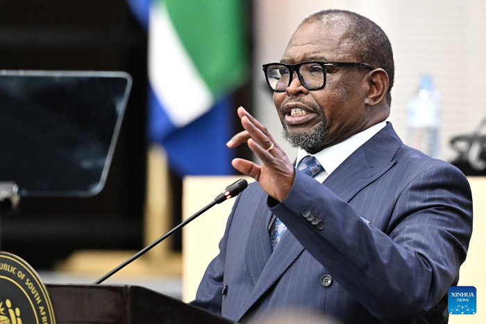 South African Finance Minister Enoch Godongwana delivers the 2026 Budget Speech in Parliament in Cape Town, South Africa, Feb. 25, 2026. South Africa's economy is projected to grow by 1.6 percent in 2026, with the outlook steadily improving, Finance Minister Enoch Godongwana said on Wednesday. (Photo: Xinhua)