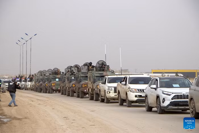 Syrian internal security forces enter Hasakah city, northeastern Syria, on Feb. 2, 2026. Syrian internal security forces on Monday entered Hasakah city as part of a recently-reached agreement between the Syrian interim government and the Kurdish-led Syrian Democratic Forces (SDF), marking a significant step toward easing tensions in northeastern Syria and restoring state authority to key urban centers. (Str/Xinhua)