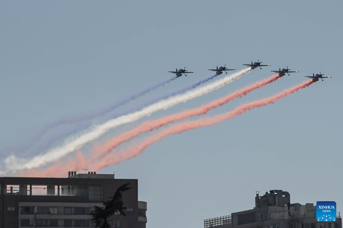  Planes of the Chilean Air Force take part in an annual military parade to celebrate the Day of the Glories of the Army at the O'Higgins park, in Santiago, Chile, Sept. 19, 2025. (Photo: Xinhua)