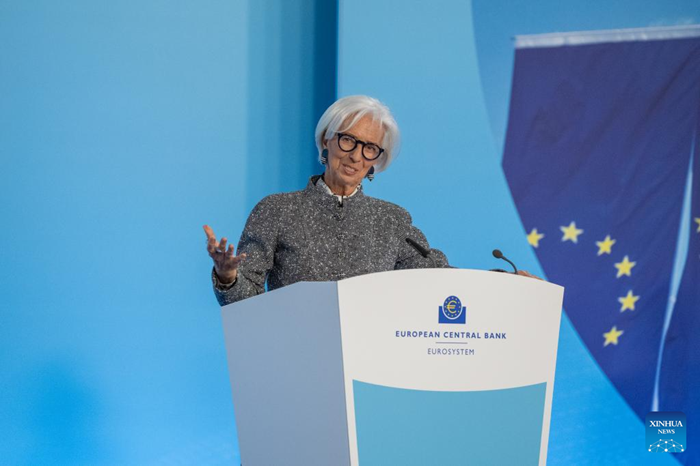 European Central Bank (ECB) President Christine Lagarde attends a press conference in Frankfurt, Germany, March 19, 2026. The ECB on Thursday kept key interest rates unchanged as heightened geopolitical tensions weigh on the outlook of inflation and economy in the euro area. (ECB/Handout via Xinhua)