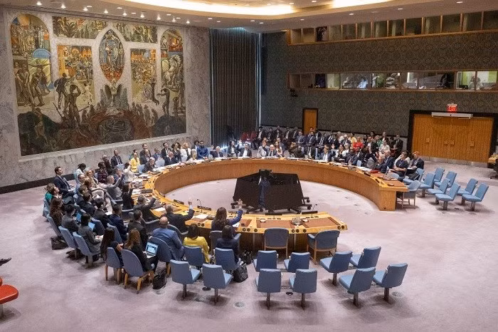 Representatives vote on a draft resolution during a UN Security Council meeting at the UN headquarters in New York, on July 22, 2025. The UN Security Council (UNSC) on Tuesday adopted Resolution 2788 to strengthen mechanisms for the peaceful settlement of international disputes. (Eskinder Debebe/UN Photo/Handout via Xinhua)