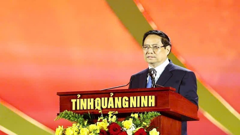 Prime Minister Pham Minh Chinh speaking at the ceremony announcing the global significance of the Yen Tu–Vinh Nghiem–Con Son, Kiep Bac World Cultural Heritage Site. image-2.jpg