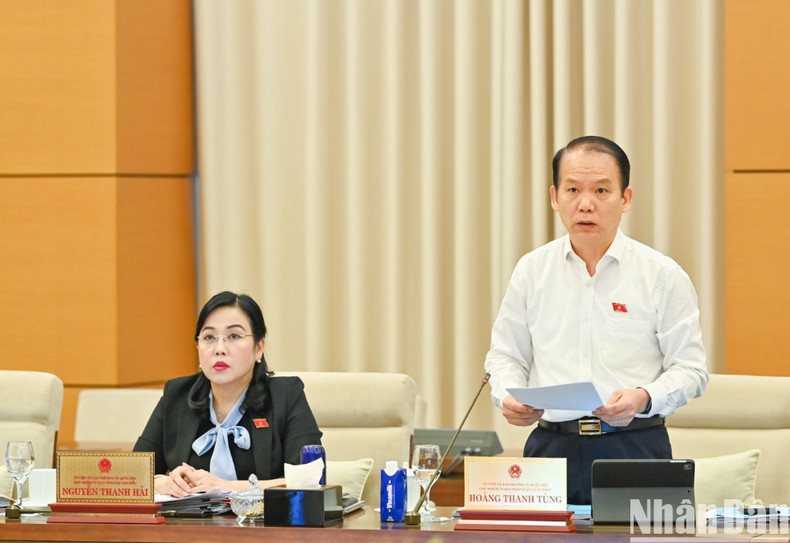 Chairman of the Committee on Legal and Judicial Affairs Hoang Thanh Tung presents a summary report. bnd-4252-7635.jpg