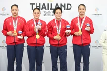Nguyen Thi Phuong, Nguyen Ngoc Tram, Bui Ngoc Nhi, and Hoang Thi Thu Uyen won the gold medal in women’s team kata (karate).