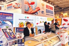 Vietnamese seafood products showcased at Seafood Expo Global in Spain. (Photo: THANH MAI)