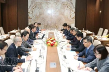 Head of Party Central Committee’s Organisation Commission Le Minh Hung receives Takebe Tsutomu, Special Advisor to Japan–Viet Nam Parliamentary Friendship Alliance. (Photo: VNA)