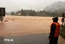 Roads are underwater in Quang Tri province (Photo: VNA)