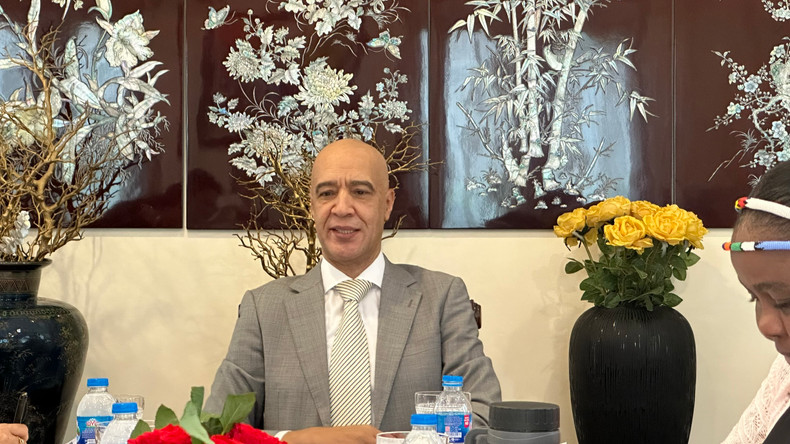 Moroccan Ambassador to Vietnam Jamale Chouaibi speaks at the press conference.