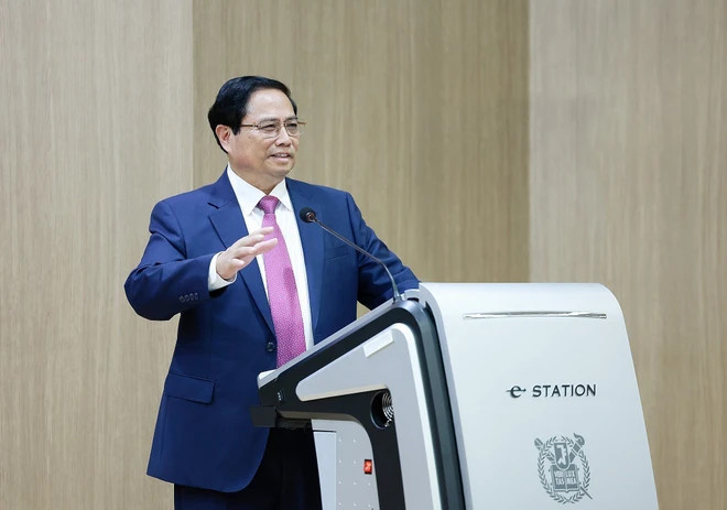 Prime Minister Pham Minh Chinh delivers the policy speech at the Seoul National University on July 3. (Photo: VNA) Prime Minister Pham Minh Chinh delivers the policy speech at the Seoul National University on July 3. (Photo: VNA)