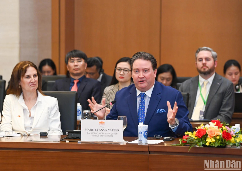US Ambassador to Vietnam Marc Knapper speaks at the working session.