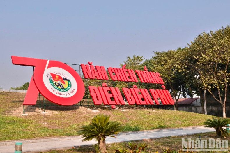 The propaganda banners celebrating the 70th anniversary of Dien Bien Phu Victory is placed at the Dien Bien Phu Victory Museum.