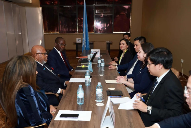 Vice President Vo Thi Anh Xuan meets with the President of the UNGA Dennis Francis. (Photo: VNA) Vice President Vo Thi Anh Xuan meets with the President of the UNGA Dennis Francis. (Photo: VNA)