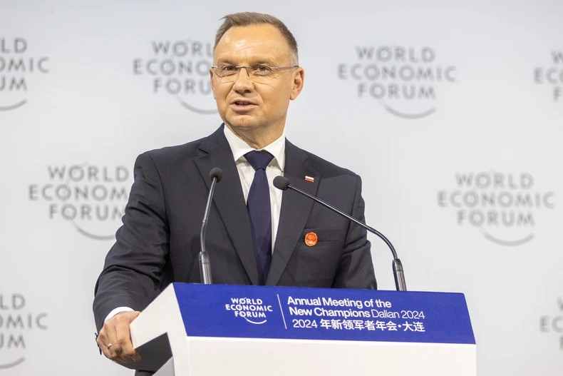 President of Poland Andrzej Duda speaks at the plenary session.