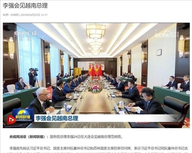 The Xinhua News Agency, and the China Central Television report on the talks between Prime Minister Pham Minh Chinh and Premier Li Qiang. (Photo: VNA) The Xinhua News Agency, and the China Central Television report on the talks between Prime Minister Pham Minh Chinh and Premier Li Qiang. (Photo: VNA)