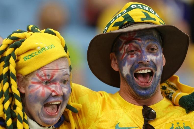 Australia fans wearing face paint inside the stadium before their match against France. (Photo: Reuters)
