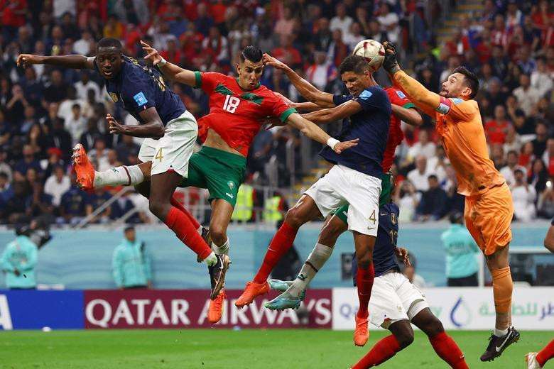 Morocco's Jawad El Yamiq in action with France's Ibrahima Konate, Raphael Varane and Hugo Lloris. (Photo: REUTERS)