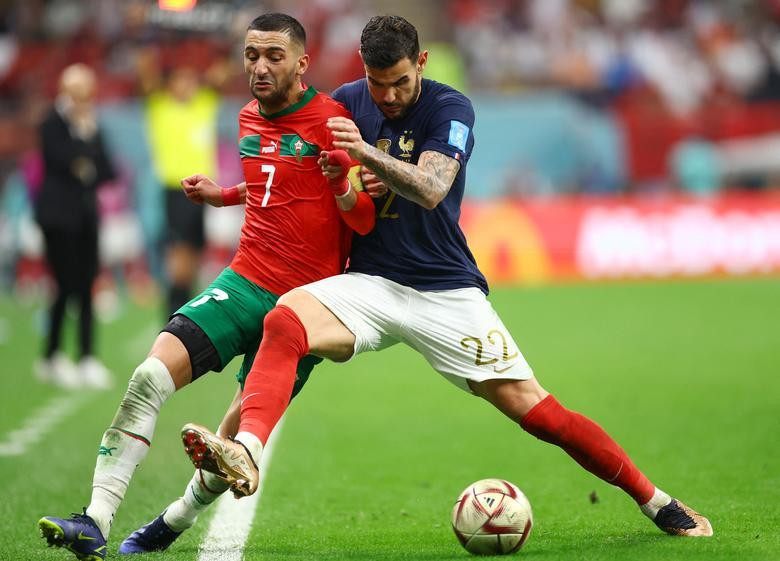 Morocco's Hakim Ziyech in action with France's Theo Hernande. (Photo: REUTERS)