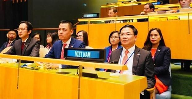 The Vietnamese delegation at the meeting casting votes and announcing voting results on the membership of the UN Human Rights Council for 2023 - 2025 (Source: VNA)