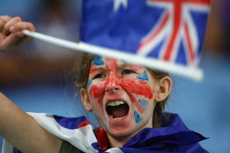 A young Australia fan in the stands before their match against France. (Photo: Reuters)