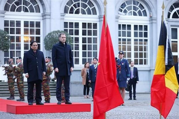 At the welcome ceremony for the Vietnamese leader (Photo: VNA)
