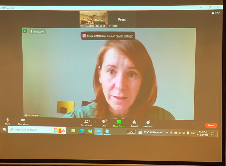 Vice President of Messe Frankfurt Group Julia Uherek speaks at the virtual press conference on November 28. (Photo: KIM LINH) Vice President of Messe Frankfurt Group Julia Uherek speaks at the virtual press conference on November 28. (Photo: KIM LINH)