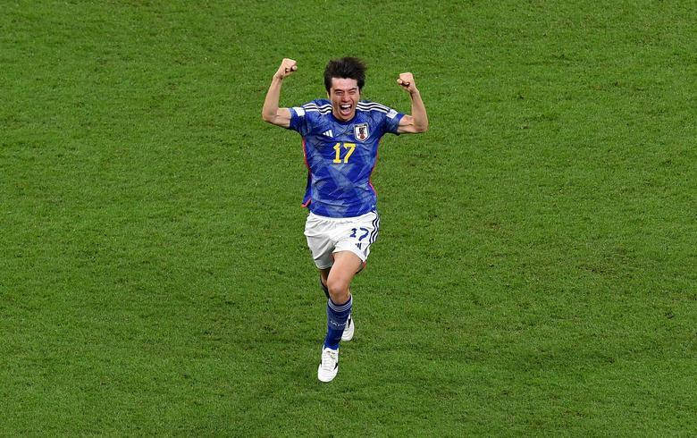 Japan's Ao Tanaka celebrates scoring their second goal against Spain. (Photo: REUTERS)