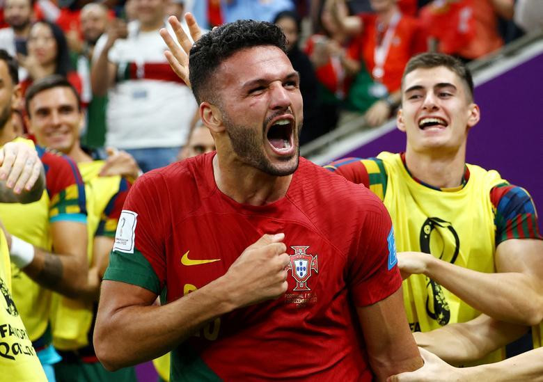 Portugal's Goncalo Ramos celebrates scoring their first goal. (Photo: REUTERS)