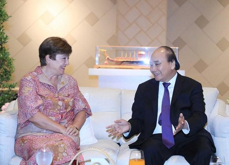 President Nguyen Xuan Phuc (R) and Managing Director of the International Monetary Fund (IMF) Kristalina Georgieva (Photo: VNA) President Nguyen Xuan Phuc (R) and Managing Director of the International Monetary Fund (IMF) Kristalina Georgieva (Photo: VNA)