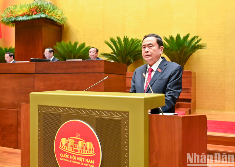 NA Chairman Tran Thanh Man speaks at the opening session. (Photo: VNA)