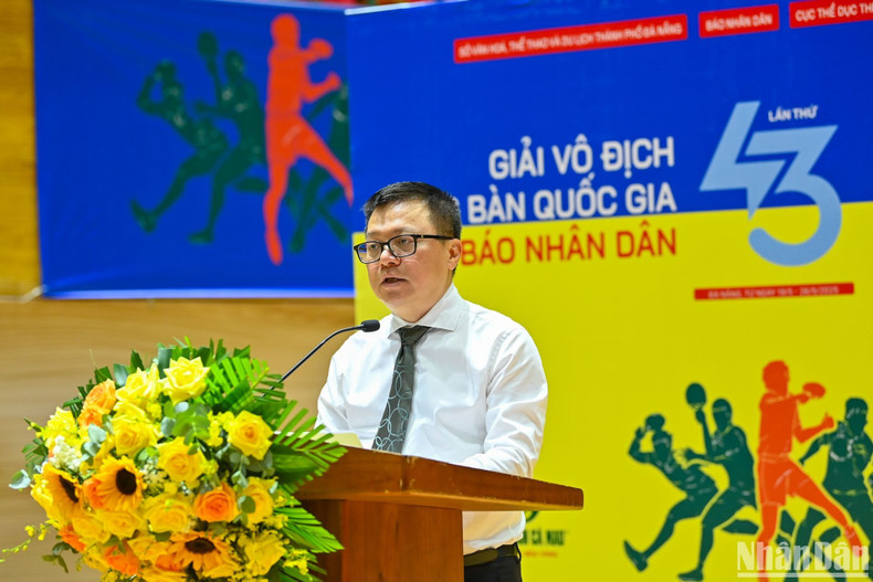 Editor-in-Chief of Nhan Dan Newspaper Le Quoc Minh speaks at the opening ceremony. (Photo: NDO)