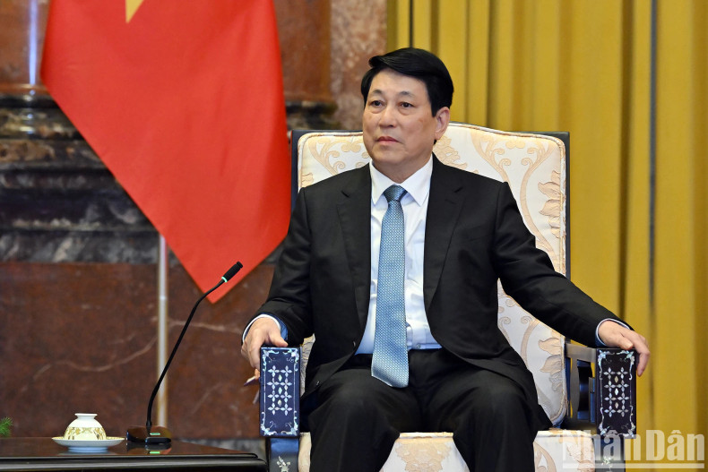 President Luong Cuong speaks at the reception. President Luong Cuong speaks at the reception.