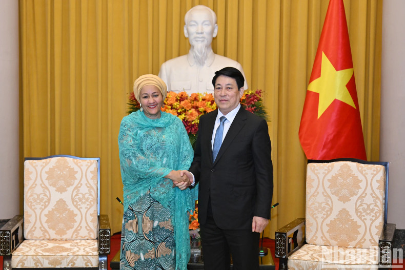 President Luong Cuong and UN Deputy Secretary-General Amina J. Mohammed at the reception. President Luong Cuong and UN Deputy Secretary-General Amina J. Mohammed at the reception.